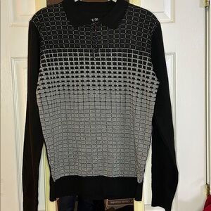 Black and Gray Grid Pattern Sweater Made in Italy Wool & Poly blend.